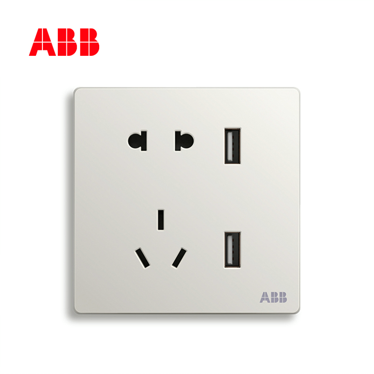 开关插座轩致雅典白二位带USB充电中标二三极插座10A AF293;10183457